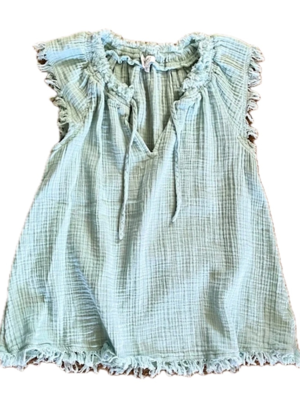 True Craft Boho Gauze Tank Top Light Blue Fringe Size Small
